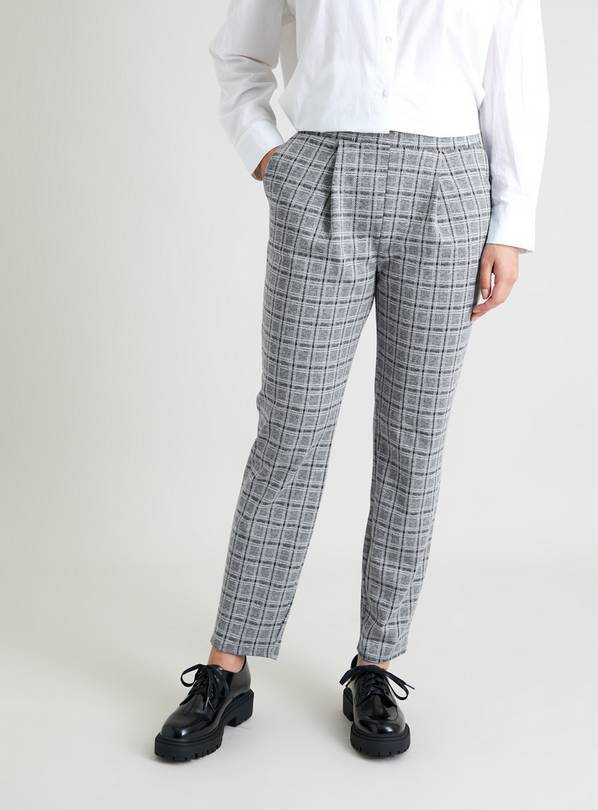 Grey Check Ponte Tapered Pull On Trousers 16S